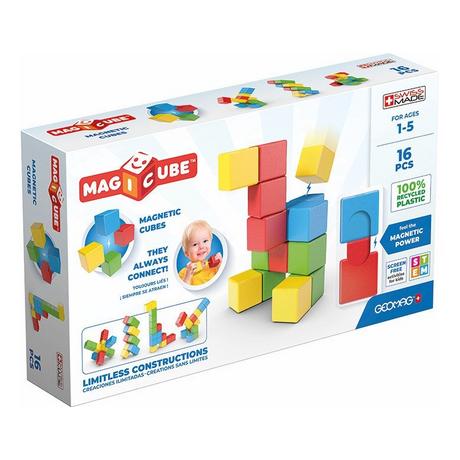 Geomag  Magicube 1+ Full Color Magnetische Würfel für Kinder 4 Farben 16 Blöcke 100 % recyceltes Plastik 