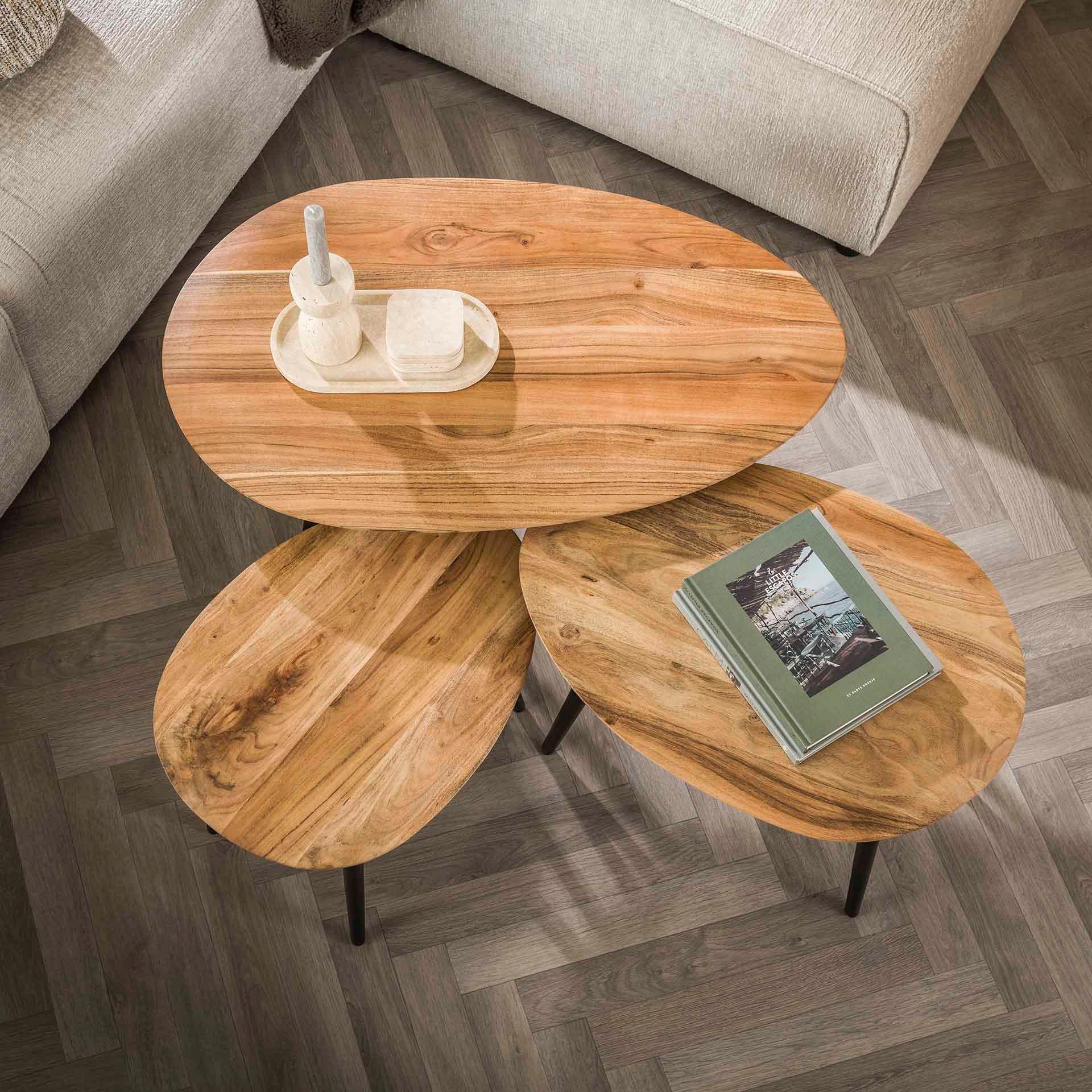 mutoni Table basse en acacia naturel bio (lot de 3)  