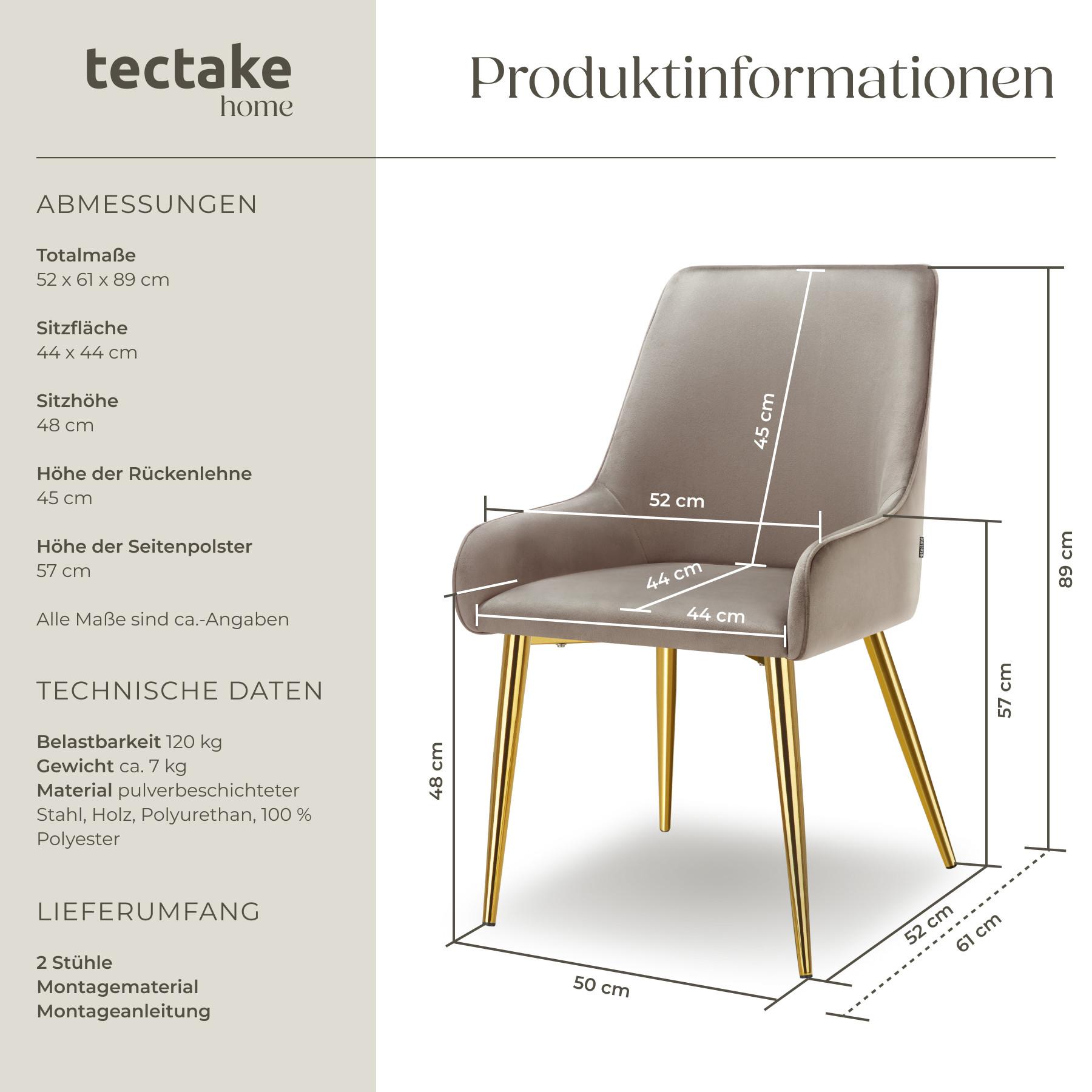 Tectake Polsterstuhl Avane, Samtoptik, Belastbarkeit 120 kg  