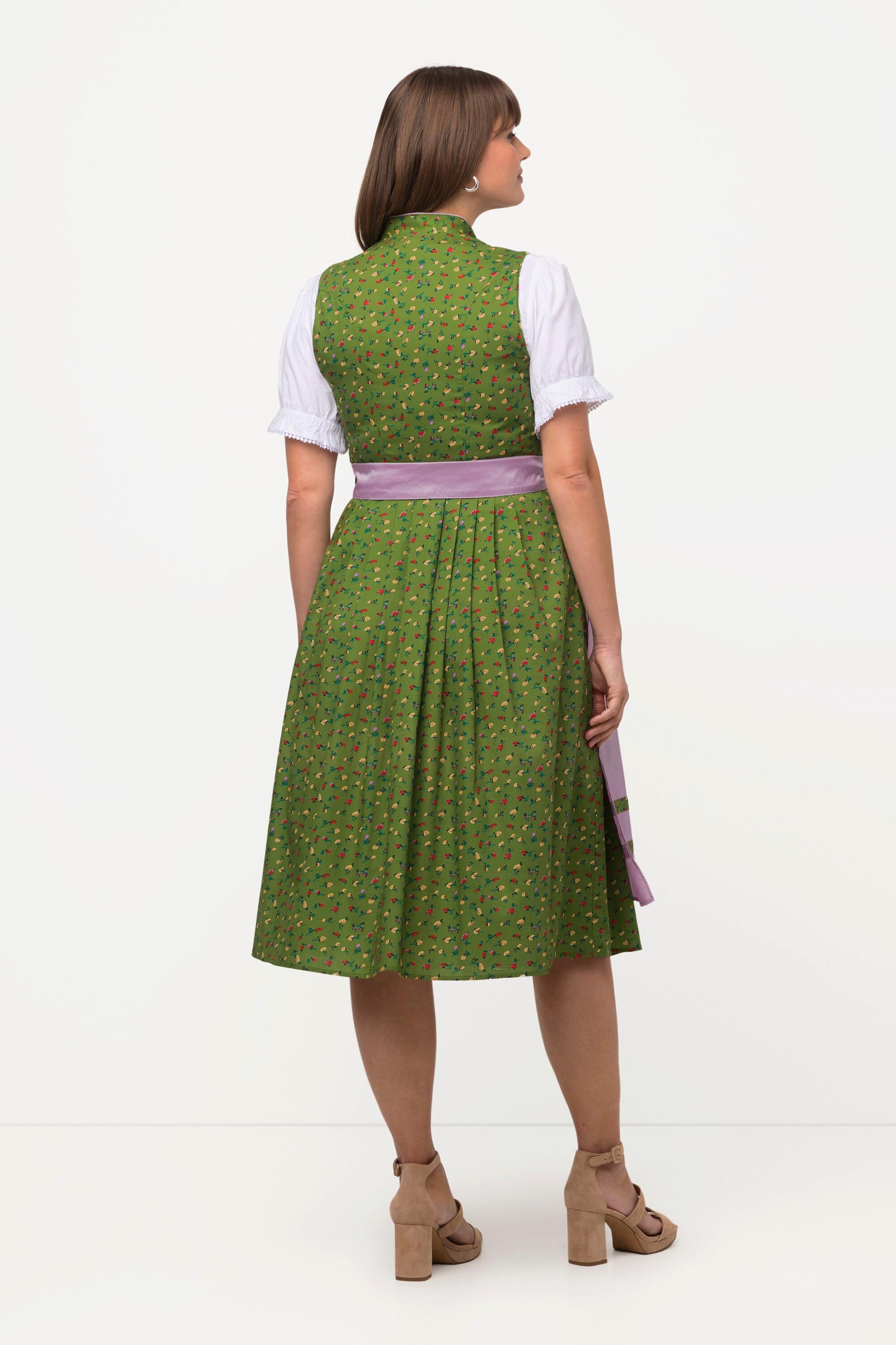 Ulla Popken  Dirndl, Blüten, Schmuckknöpfe, V-Ausschnitt, ärmellos 