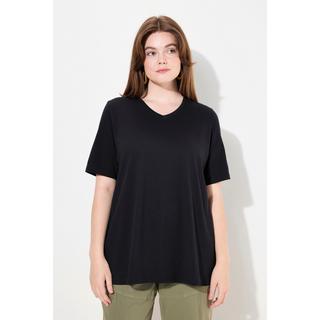 Ulla Popken  T-shirt di cotone biologico in confezione doppia con scollo a V e mezze maniche 