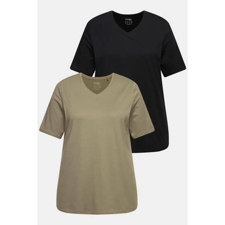 Ulla Popken  T-Shirts, 2er-Pack, V-Ausschnitt, Halbarm, Biobaumwolle 