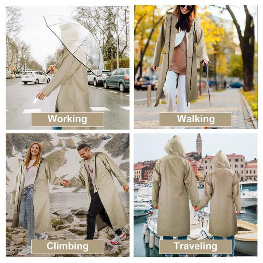 Alopini Long imperméable unisexe poncho de pluie avec poche à rabat  