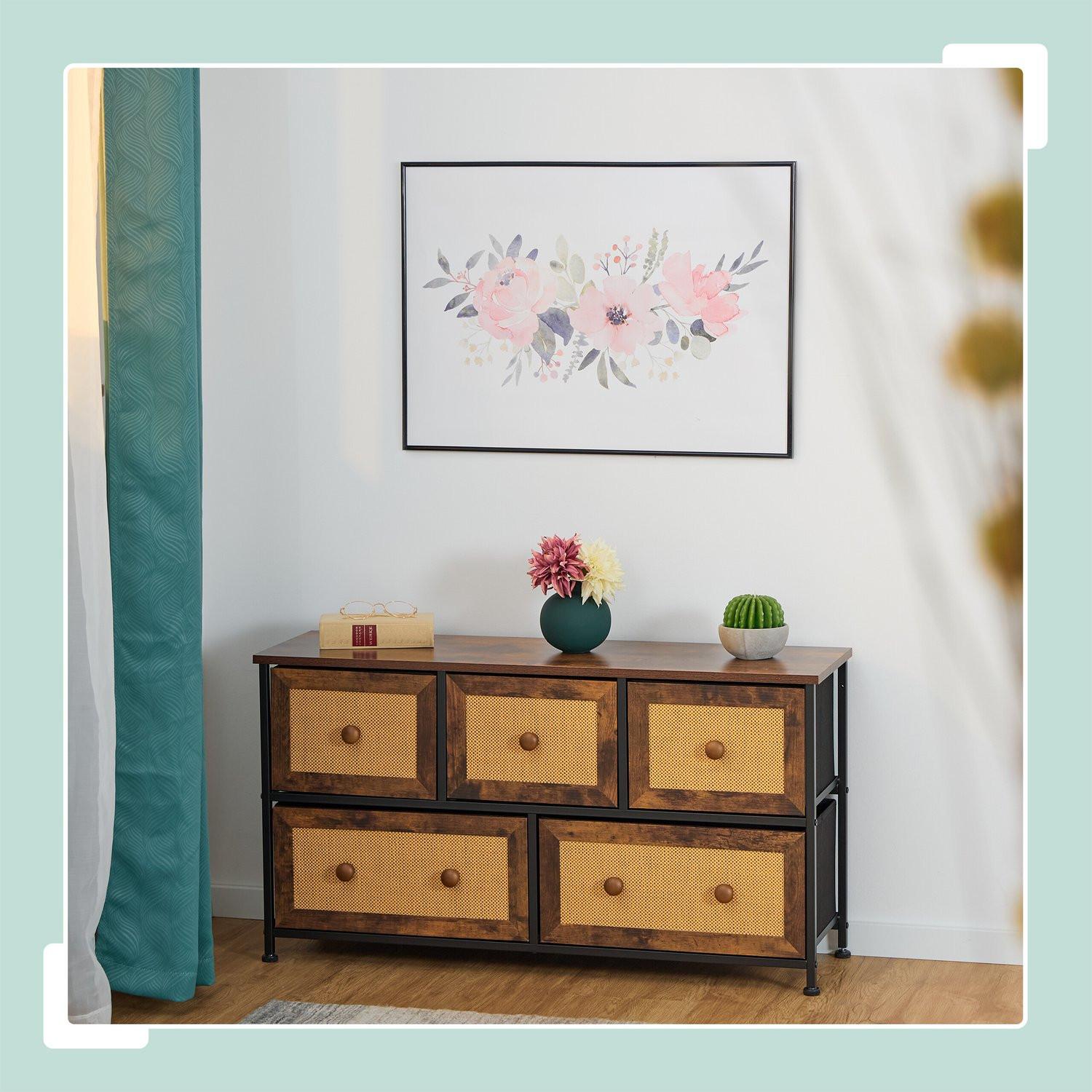 B2X Cassettiera a 5 cassetti in effetto rattan  