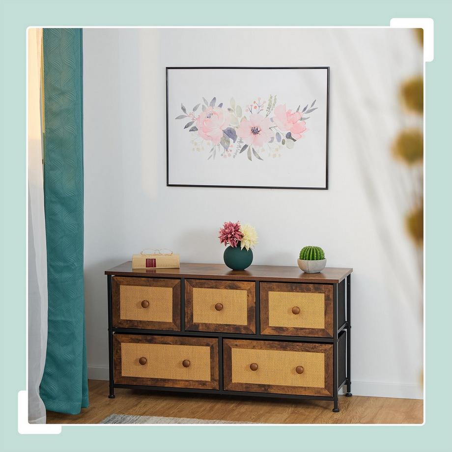 B2X Kommode mit 5 Schubladen in Rattanoptik  