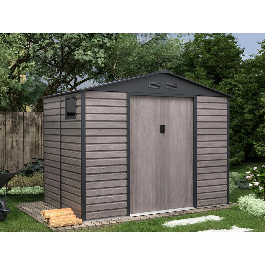 Vente-unique Abri de jardin métal en acier galvanisé effet bois gris 5,40 m² - ADELMO  