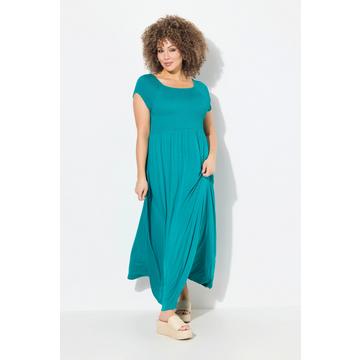 Abito dal taglio svasato con scollo rettangolare, mezze maniche e punto smock