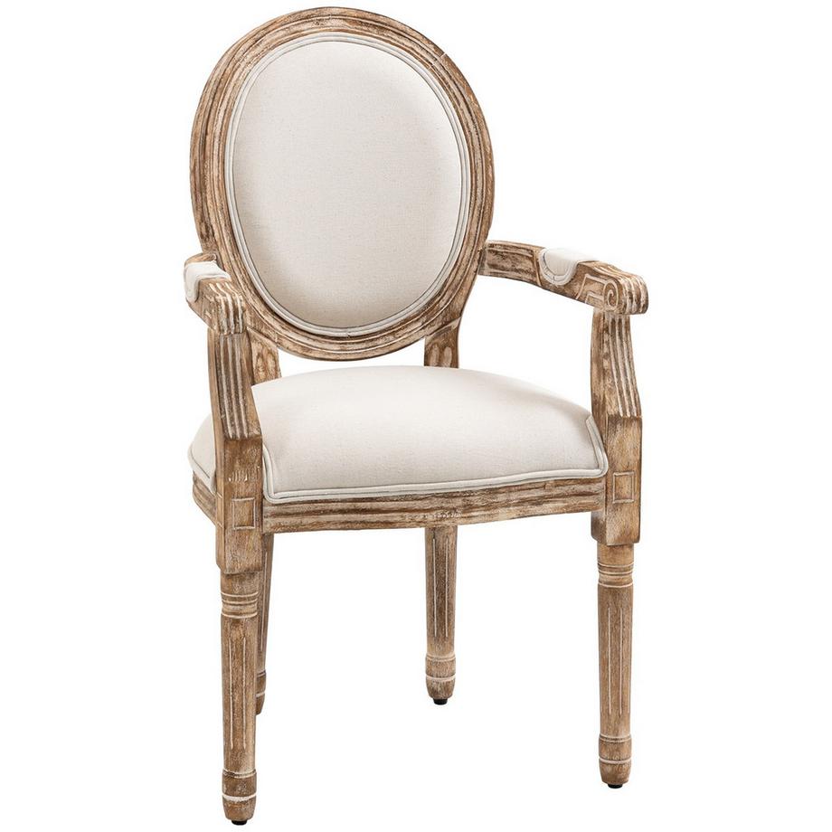 Retro Esszimmerstuhl Polsterstuhl Armlehnen Gummiholz Cremeweiß Holzfarbe 56X55,5X96Cm