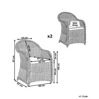 Beliani Set mit 2 Stühlen und Sitzkissen aus Rattan Klassisch SUSUA  