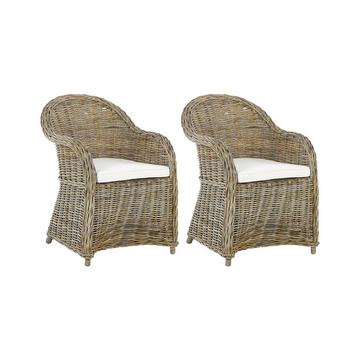 Lot de 2 fauteuils de jardin avec coussins en Rotin Traditionnel SUSUA