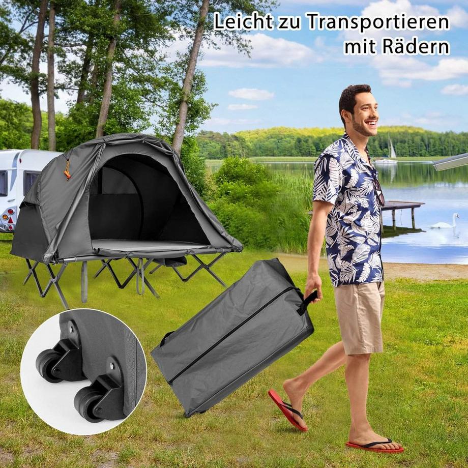 Northix  4 in 1 Wanderzelt Set für 2 Personen mit Abdeckung und Matratze 194 x 146 x 160 cm Grau 