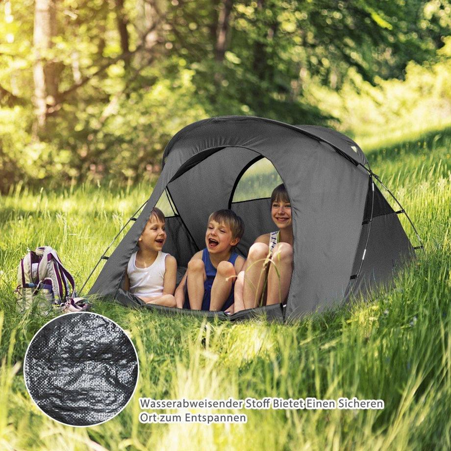 Northix  4 in 1 Wanderzelt Set für 2 Personen mit Abdeckung und Matratze 194 x 146 x 160 cm Grau 