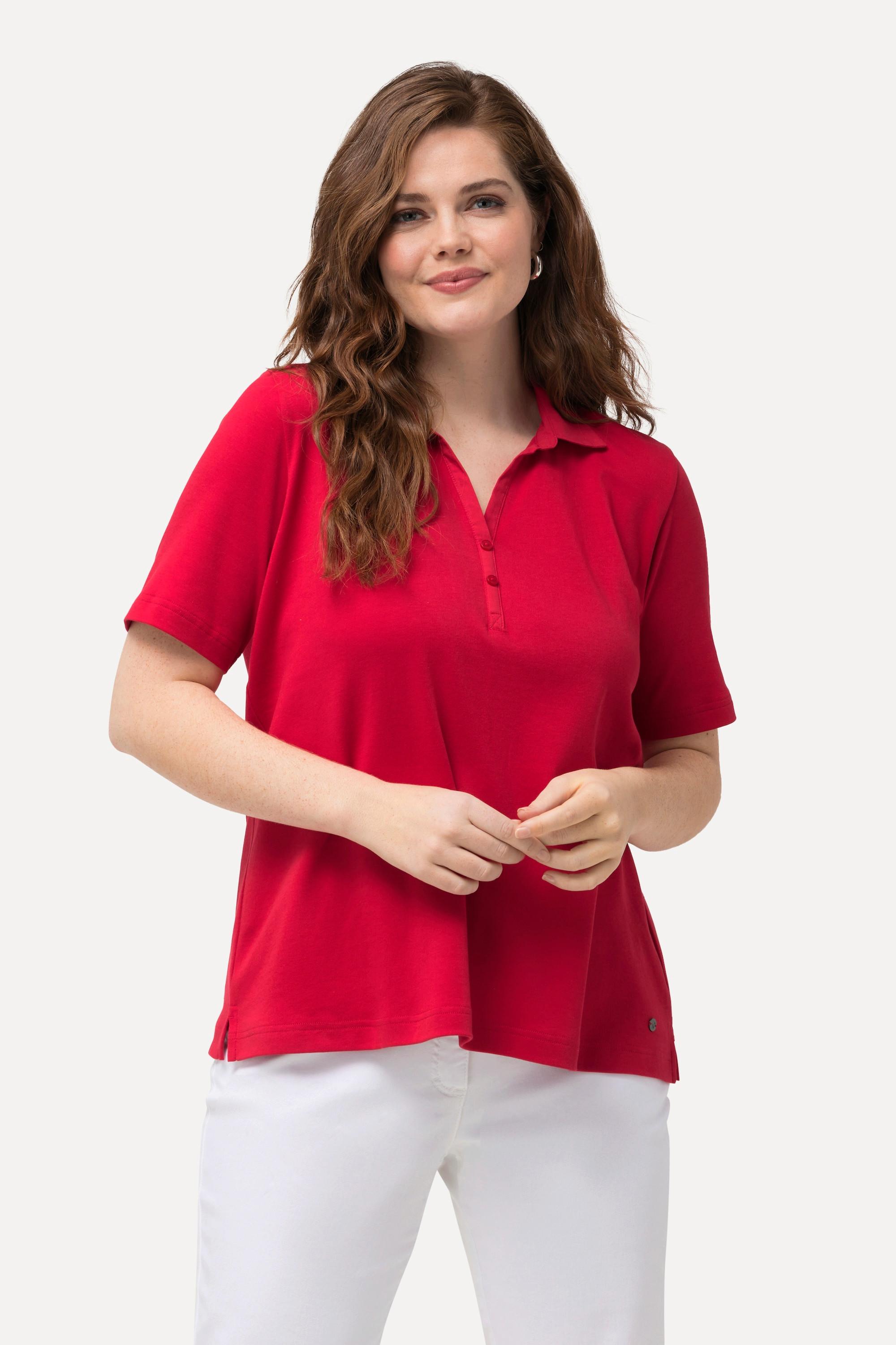 Ulla Popken  Poloshirt, Webkragen, Knopfleiste, Halbarm 