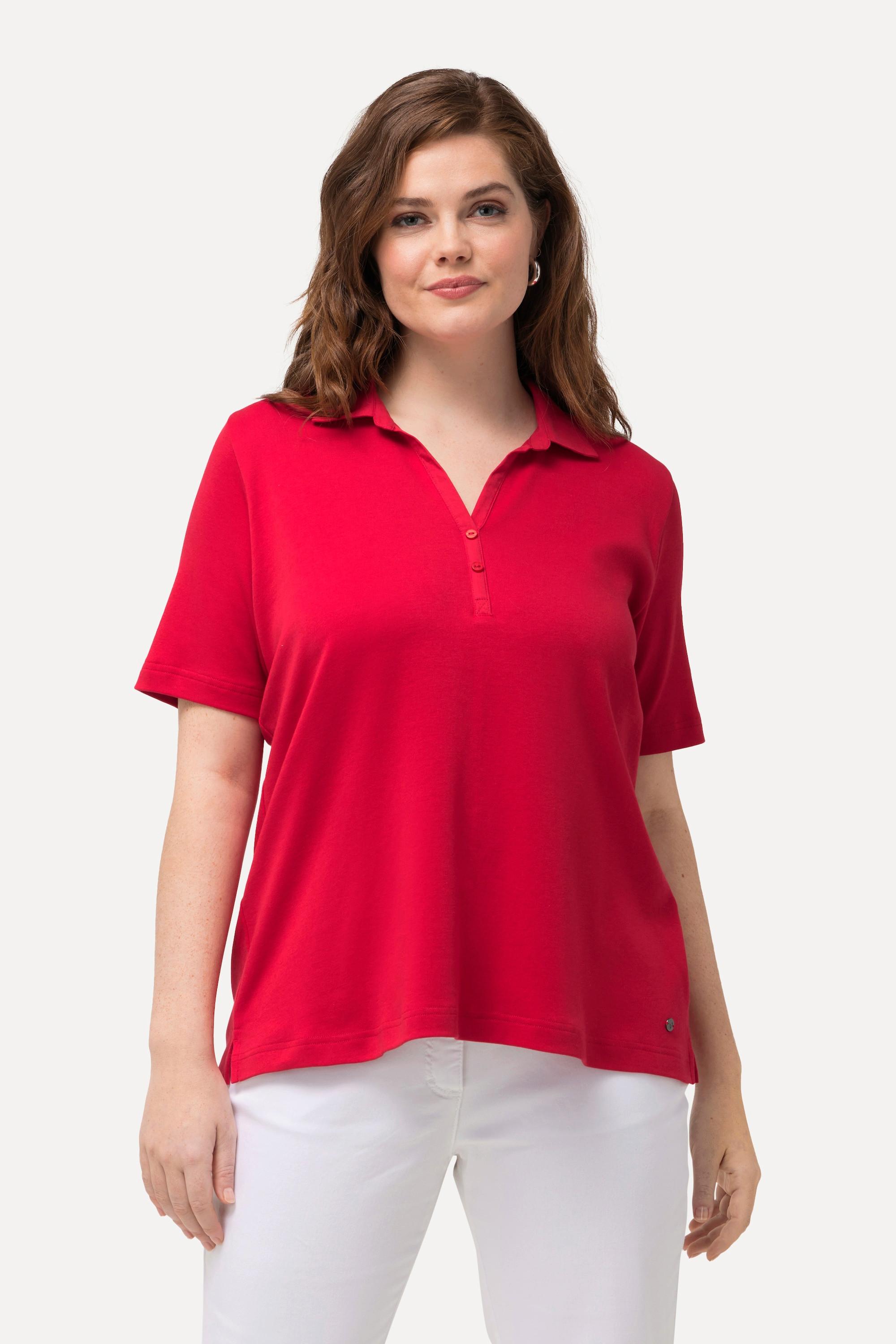 Ulla Popken  Poloshirt, Webkragen, Knopfleiste, Halbarm 