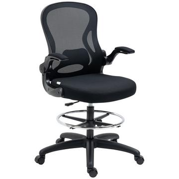 Chaise De Bureau Ergonomique Avec Repose-Pieds Réglable, Hauteur Réglable De 110 À 130 Cm, Roulettes, Support Lombaire, Noir