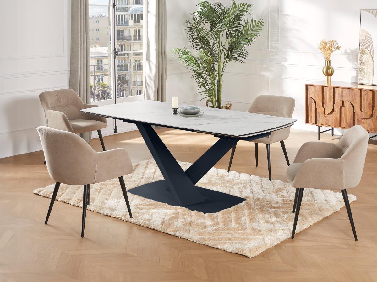 Maison Céphy Table à manger extensible 6 à 10 personnes en verre trempé, céramique et métal - Effet marbre blanc et noir - MALATA de Maison Céphy  