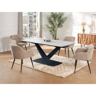 Maison Céphy Esstisch ausziehbar - 6 bis 10 Personen - Sicherheitsglas, Keramik & Metall - Marmor-Optik Weiß & Schwarz - MALATA von Maison Céphy  