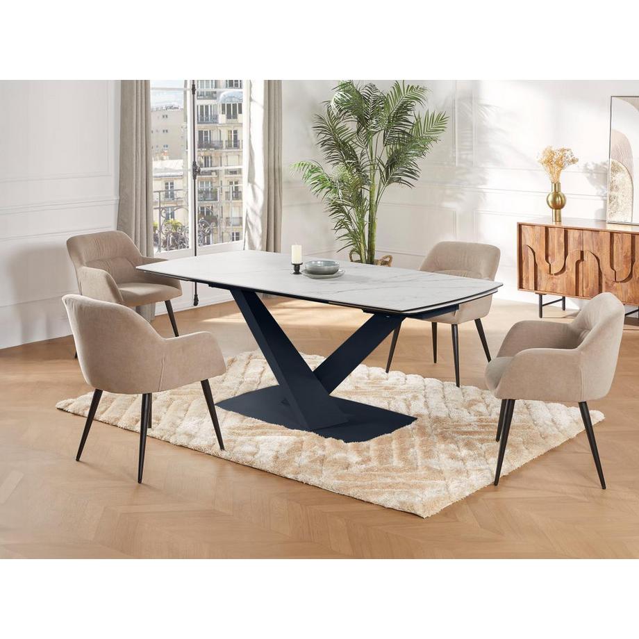 Maison Céphy Esstisch ausziehbar - 6 bis 10 Personen - Sicherheitsglas, Keramik & Metall - Marmor-Optik Weiß & Schwarz - MALATA von Maison Céphy  