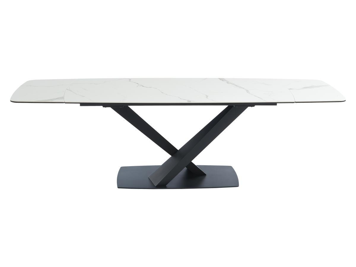 Maison Céphy Table à manger extensible 6 à 10 personnes en verre trempé, céramique et métal - Effet marbre blanc et noir - MALATA de Maison Céphy  