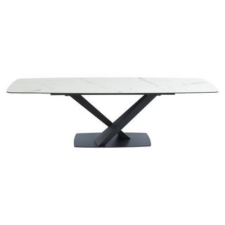 Maison Céphy Table à manger extensible 6 à 10 personnes en verre trempé, céramique et métal - Effet marbre blanc et noir - MALATA de Maison Céphy  