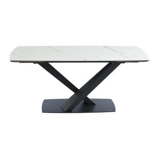 Maison Céphy Table à manger extensible 6 à 10 personnes en verre trempé, céramique et métal - Effet marbre blanc et noir - MALATA de Maison Céphy  