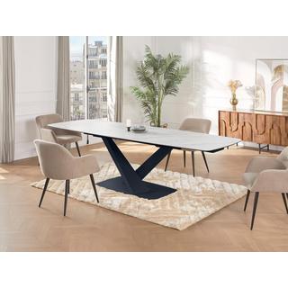 Maison Céphy Table à manger extensible 6 à 10 personnes en verre trempé, céramique et métal - Effet marbre blanc et noir - MALATA de Maison Céphy  