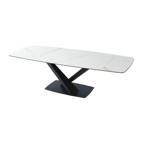 Maison Céphy Table à manger extensible 6 à 10 personnes en verre trempé, céramique et métal - Effet marbre blanc et noir - MALATA de Maison Céphy  