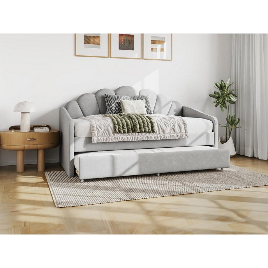 Vente-unique Letto a scomparsa conchiglie 2 x 90 x 190 cm Velluto Grigio - ELUSIA  