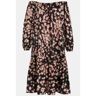 Ulla Popken  Robe midi, animal, ligne A, épaules nues, manches 3/4 