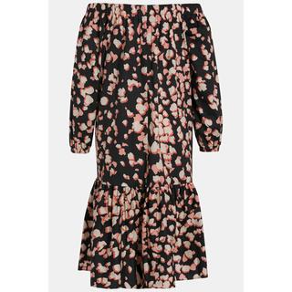 Ulla Popken  Robe midi, animal, ligne A, épaules nues, manches 3/4 