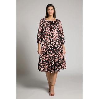 Ulla Popken  Robe midi, animal, ligne A, épaules nues, manches 3/4 