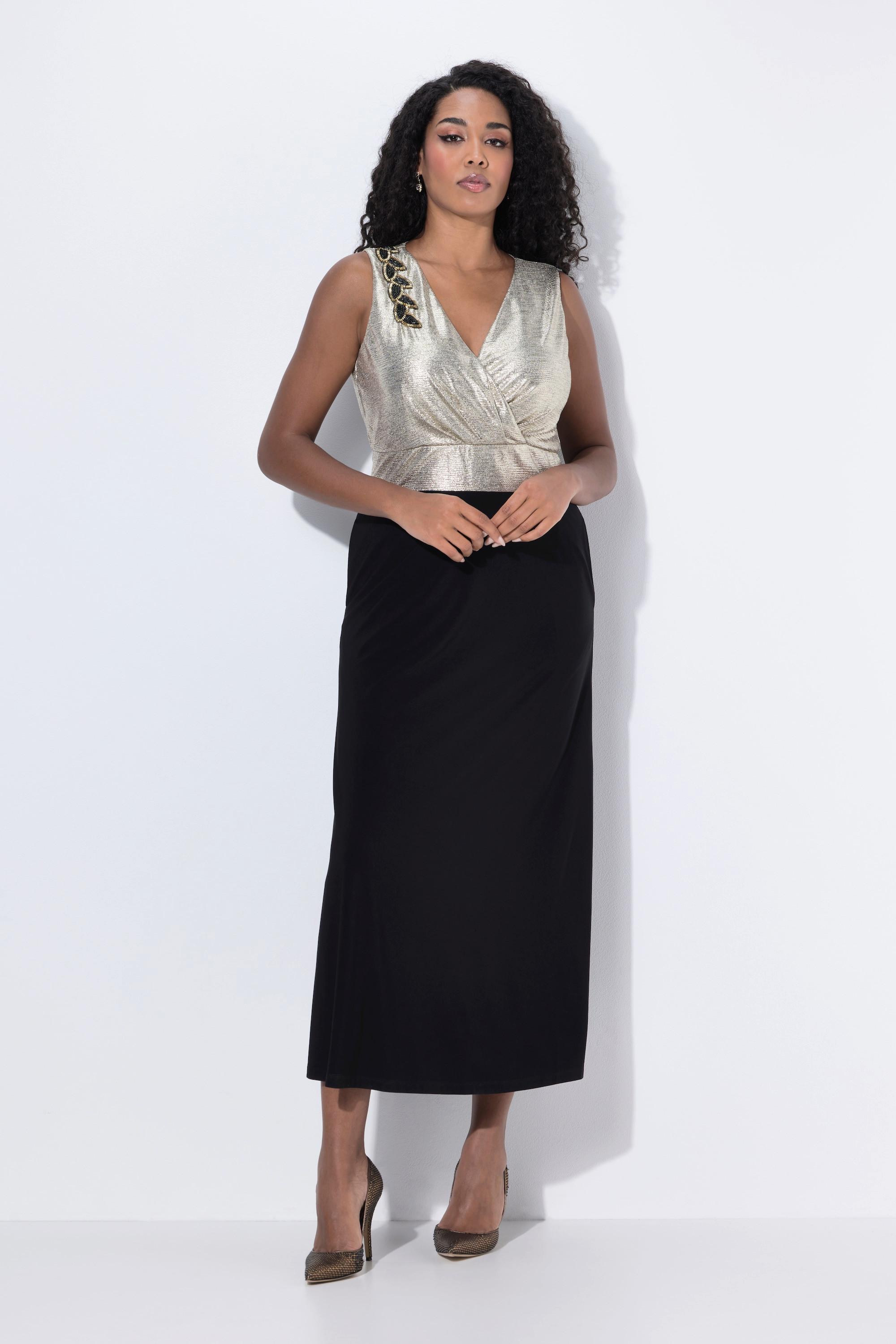 Ulla Popken Robe Maxi Paillettes Broderie Col V Sans Manches  