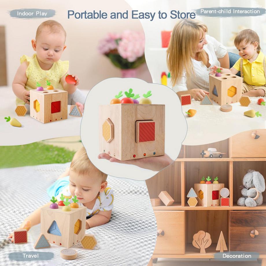 Activity-board  Karotte pegging Spiel hölzerne motorische Fähigkeiten Würfel Spielzeug sensorische Sortierspiel Form Sortierer pädagogisches Spielzeug 