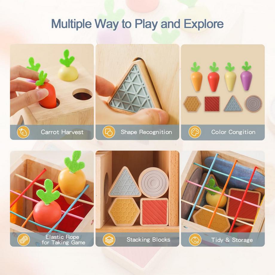 Activity-board  Karotte pegging Spiel hölzerne motorische Fähigkeiten Würfel Spielzeug sensorische Sortierspiel Form Sortierer pädagogisches Spielzeug 