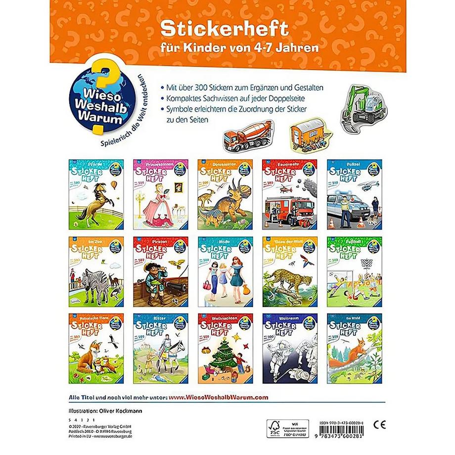Ravensburger  Wieso? Weshalb? Warum? Stickerheft: Fahrzeuge auf der Baustelle 