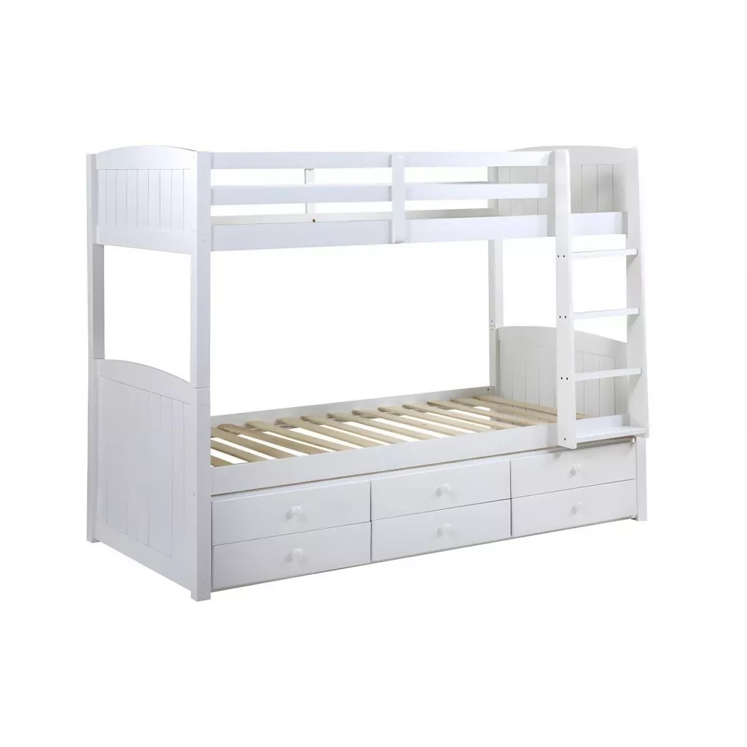 Vente-unique - Lits superposés séparables ANCHISE II 2Avec rangements Pin, 90X190CM, Blanc
