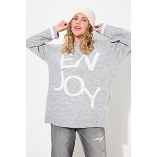 Ulla Popken  Maglione con Enjoy, scollo rotondo, orli arrotolati e maniche lunghe 