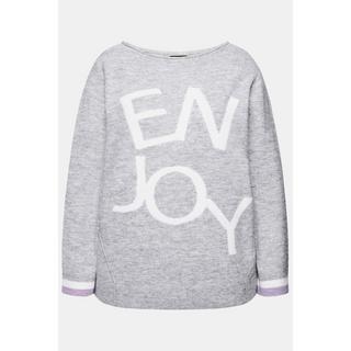 Ulla Popken  Maglione con Enjoy, scollo rotondo, orli arrotolati e maniche lunghe 