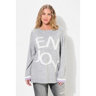 Ulla Popken  Maglione con Enjoy, scollo rotondo, orli arrotolati e maniche lunghe 