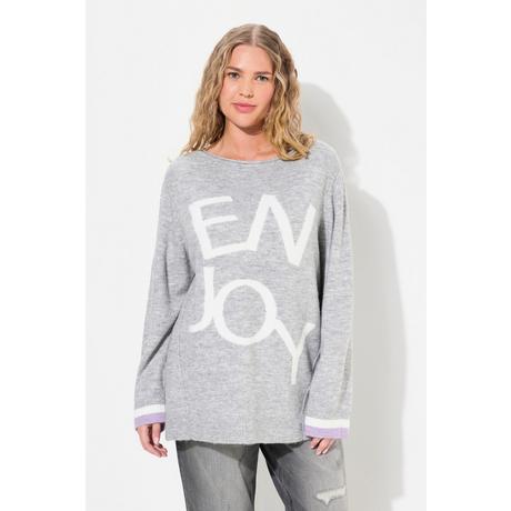 Ulla Popken  Maglione con Enjoy, scollo rotondo, orli arrotolati e maniche lunghe 