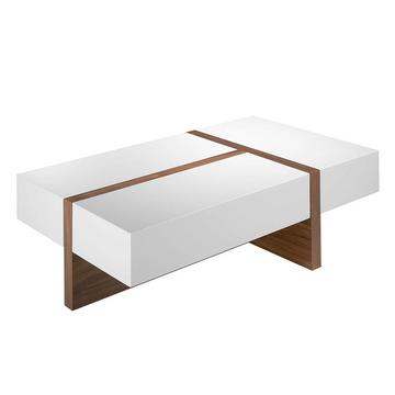 Table basse rectangulaire en bois blanc et noyer