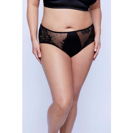 Ulla Popken  Culotte taille haute, avec ouverture, satin et dentelle 