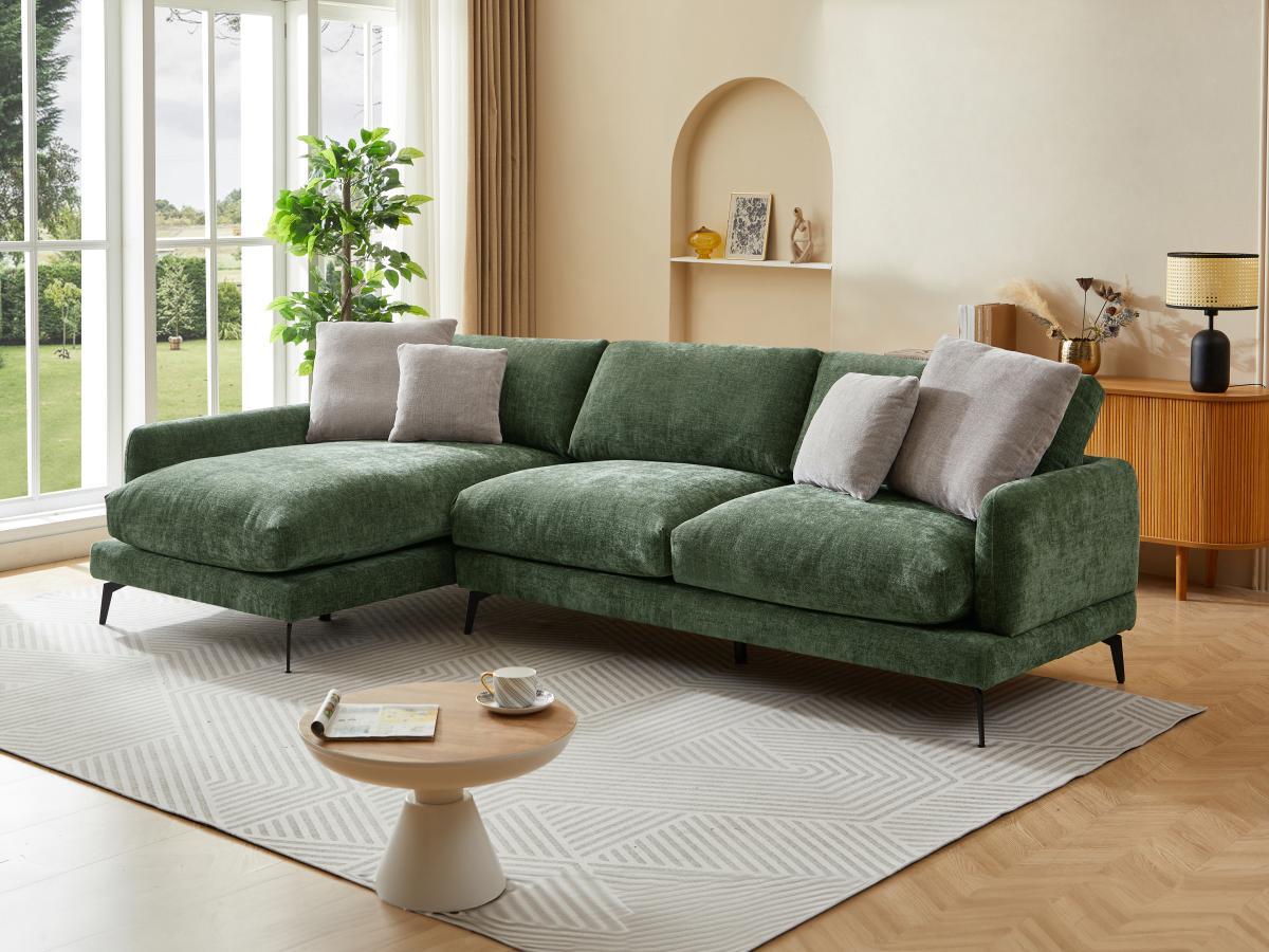 Vente-unique Ecksofa - Ecke links - Strukturstoff - Grün - ROCALTA  