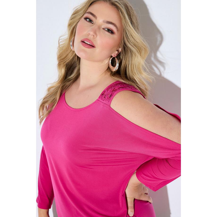 Ulla Popken T-Shirt Vestibilità Comoda Cut-Out Spalle  