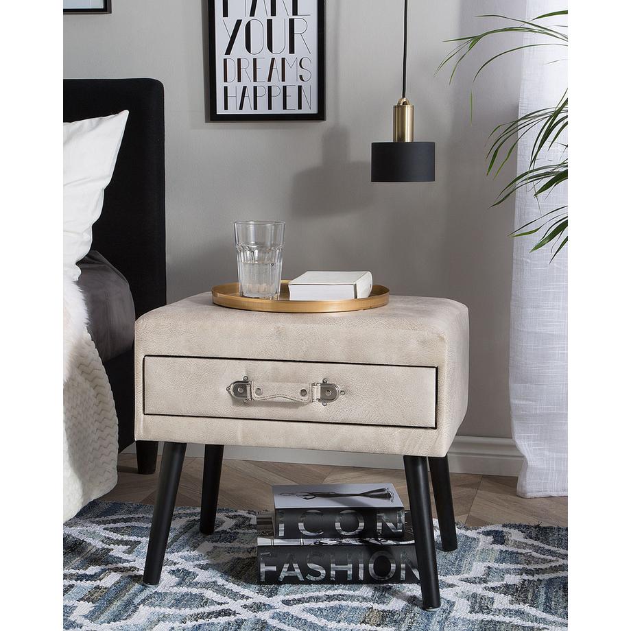 Beliani Table de nuit à 1 tiroir en Cuir PU Rétro EUROSTAR  