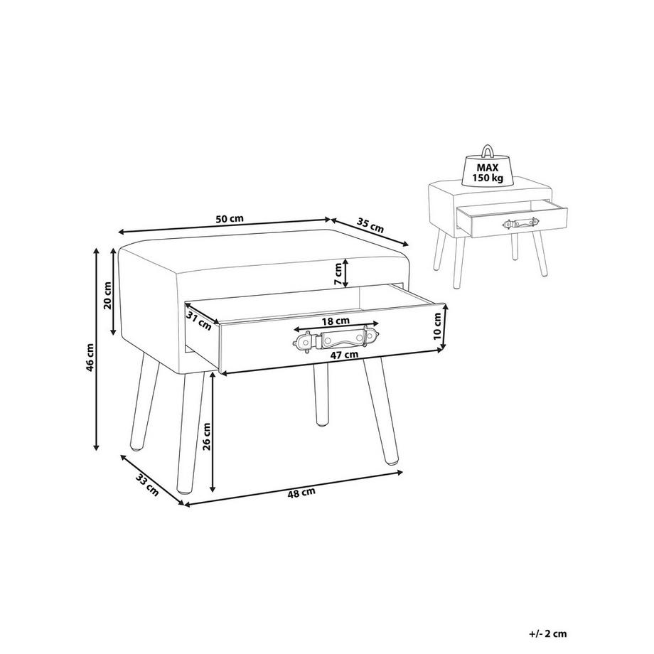 Beliani Table de nuit à 1 tiroir en Cuir PU Rétro EUROSTAR  