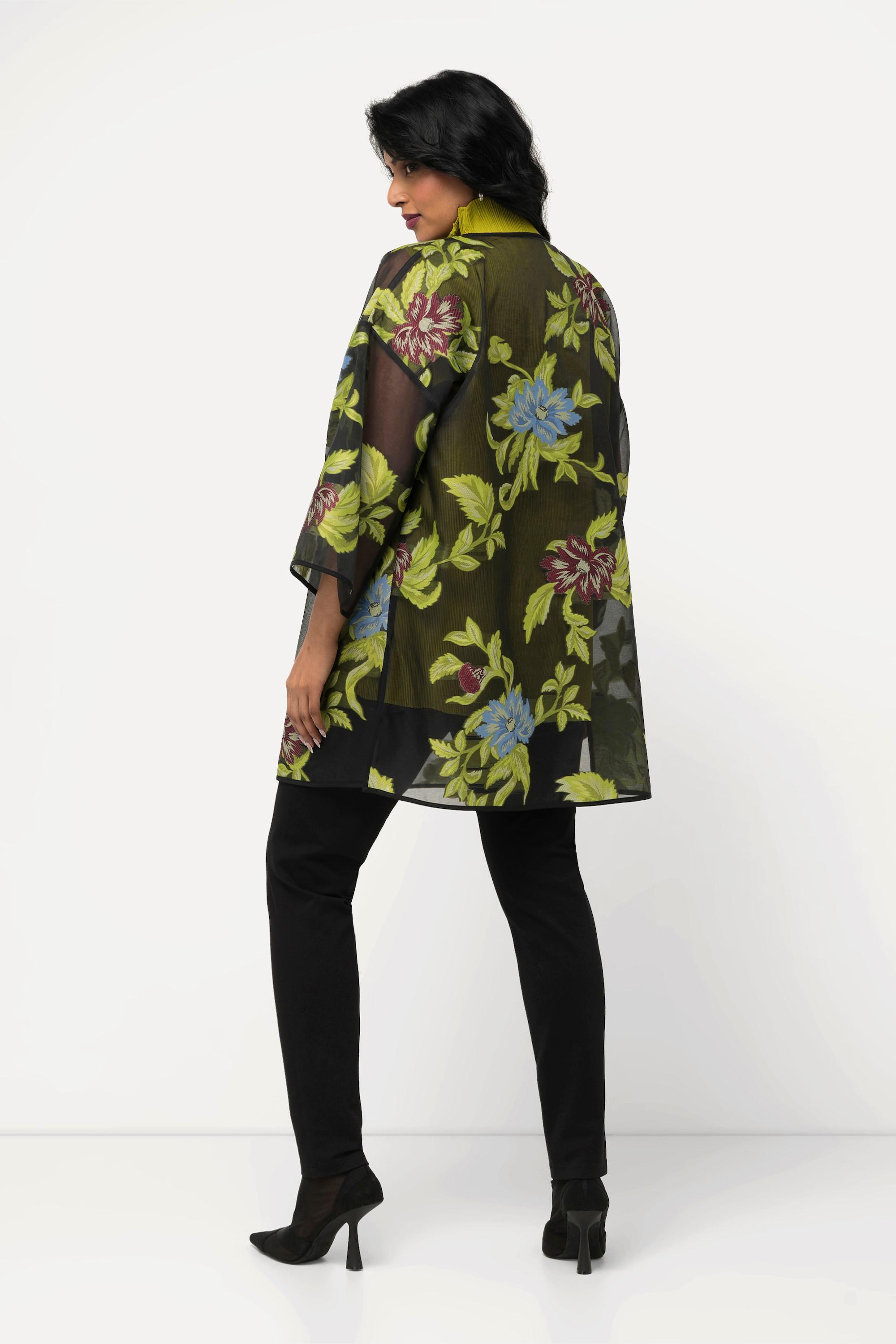 Ulla Popken  Veste en mousseline motif à fleurs. Encolure en V et manches 3/4. 