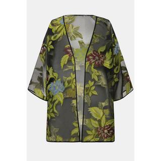 Ulla Popken  Veste en mousseline motif à fleurs. Encolure en V et manches 3/4. 