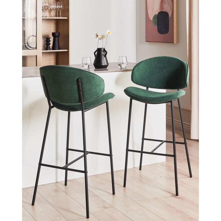 Beliani Lot de 2 chaises de bar en Tissu Rétro KIANA  