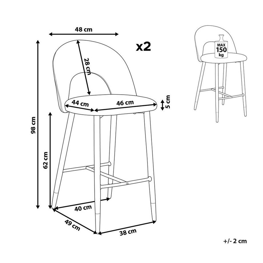 Beliani Set di 2 sedie alte en Velluto Glamour FALTON  